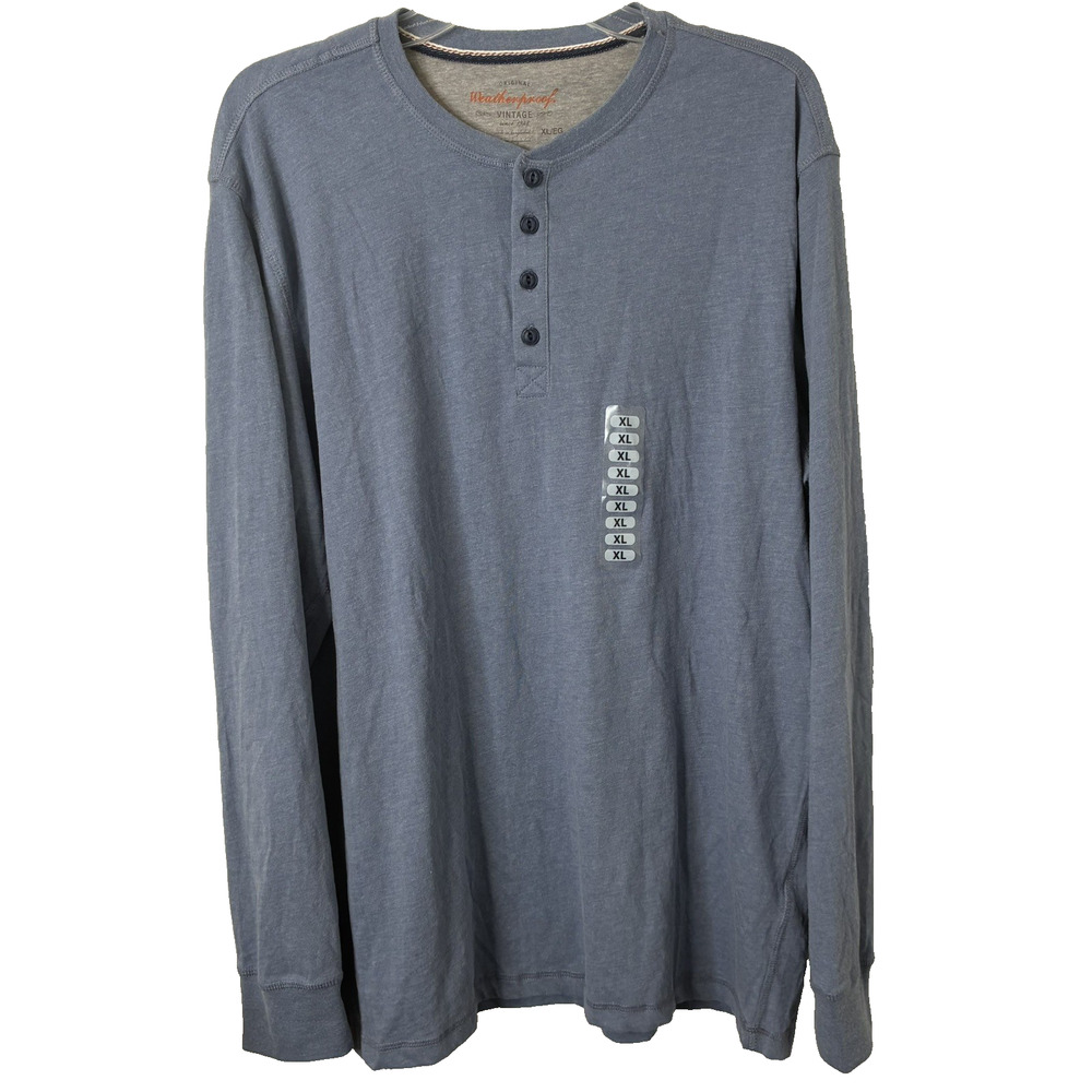 Original Weatherproof Vintage NWT Men's Blue Long Sleeve Henley Shirt Size XL
